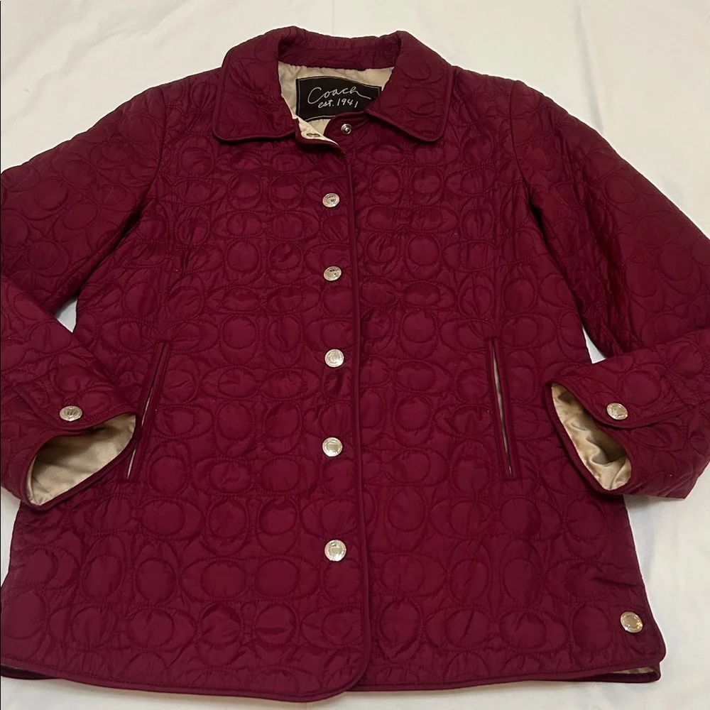 Coach Maroon Quilted Logo Jacket M